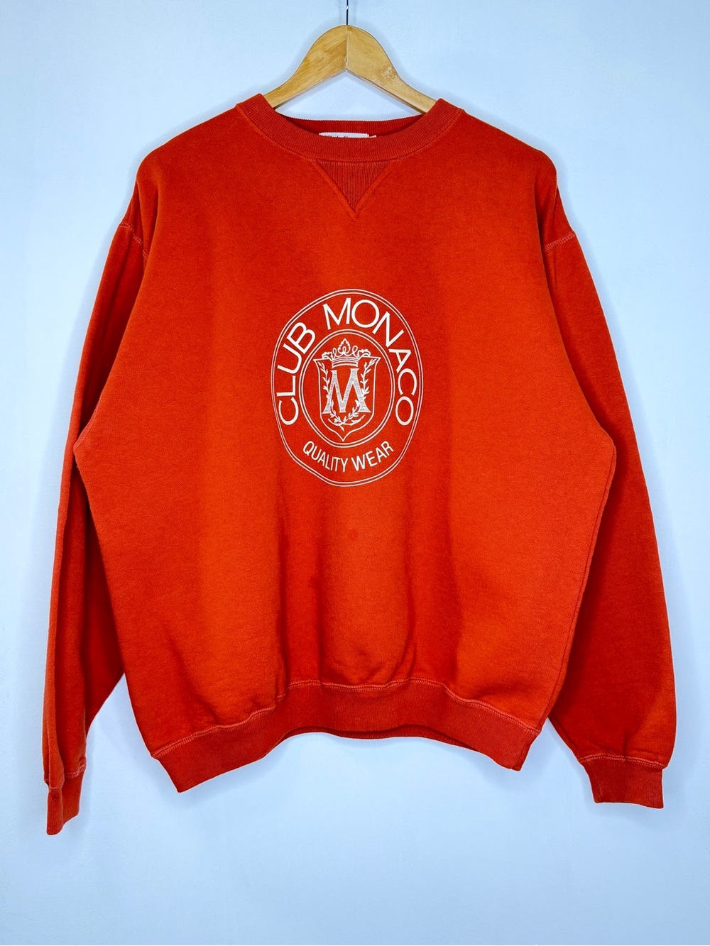 Vintage Club Monaco Crest Long Sleeve Crewneck Sweatshirt Mens Medium Orange